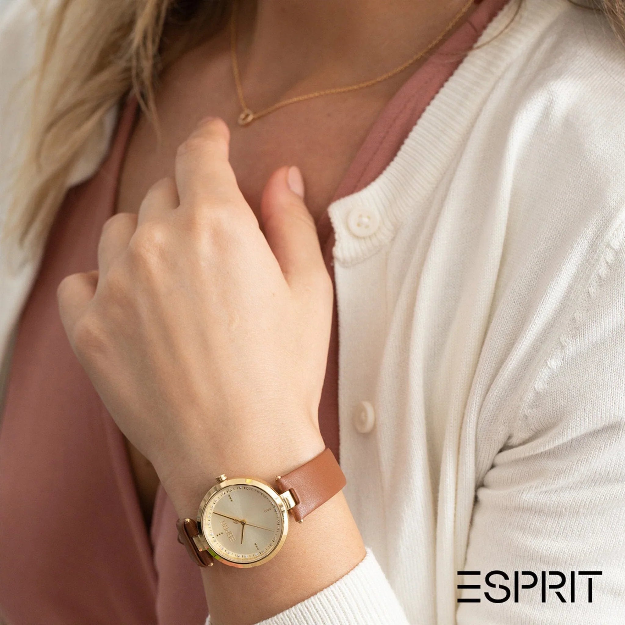 Esprit Women's Brown Leather Watch, Champagne Dial | ES1L314L0025-4
