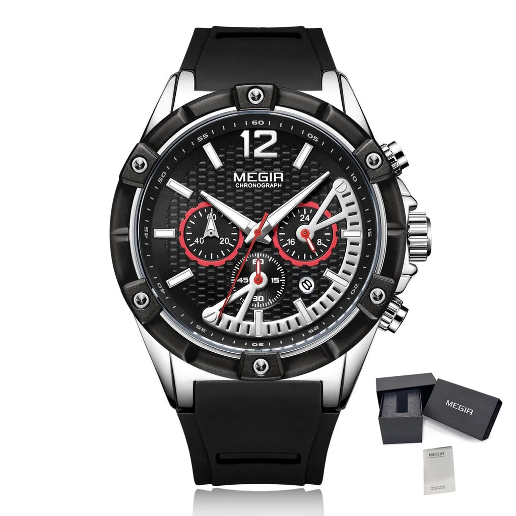 MEGIR Fashion Men Watches Silicone Strap Sport Military Watch Chronograph Waterproof Male Wristwatch Clock Montre Homme 2083-14