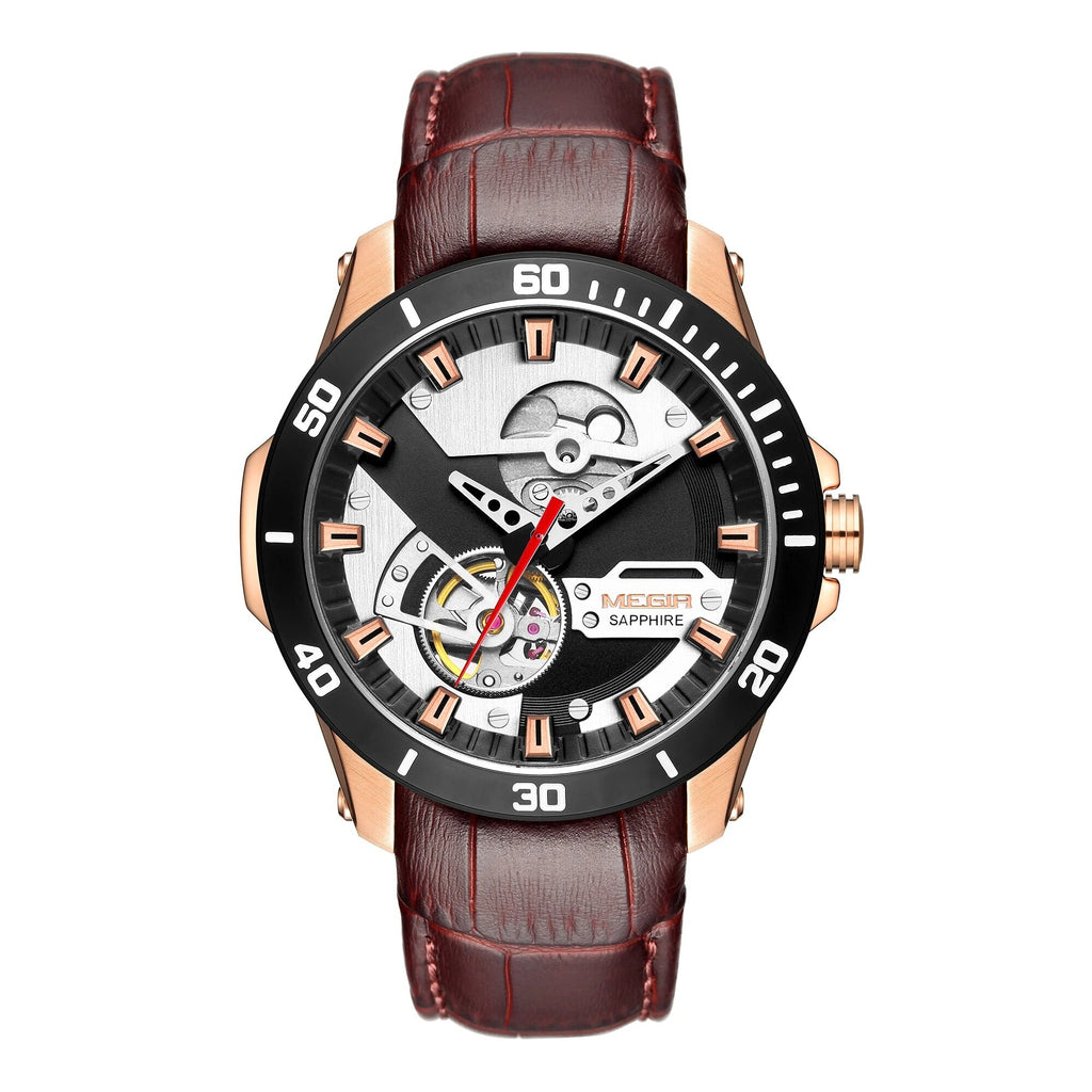 MEGIR Fashion Leather Watches for Men Sapphire Stainless Steel Automatic Mechanical Watch Sports Clock Montre Homme 62069-3