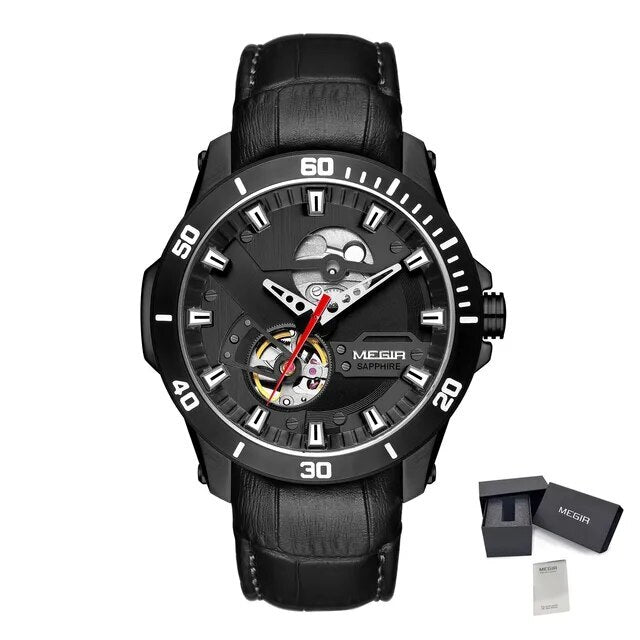 MEGIR Fashion Leather Watches for Men Sapphire Stainless Steel Automatic Mechanical Watch Sports Clock Montre Homme 62069-12