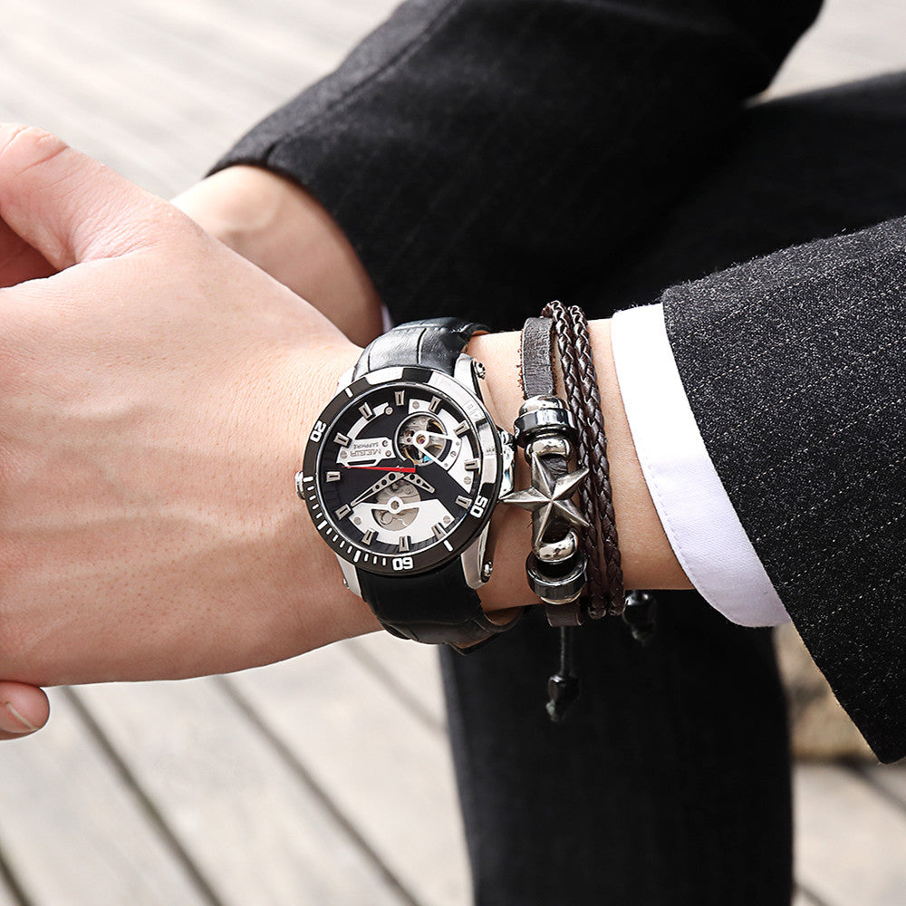 MEGIR Fashion Leather Watches for Men Sapphire Stainless Steel Automatic Mechanical Watch Sports Clock Montre Homme 62069-1