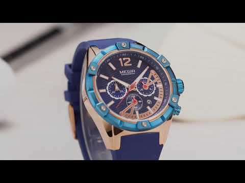 MEGIR Fashion Men Watches Silicone Strap Sport Military Watch Chronograph Waterproof Male Wristwatch Clock Montre Homme 2083-13