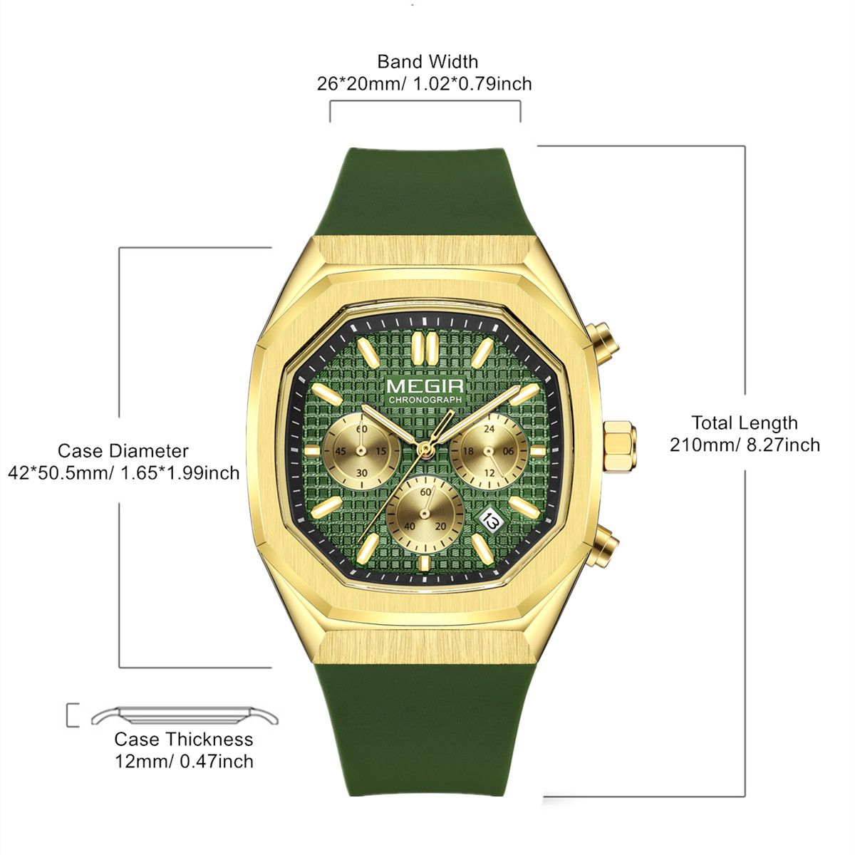 MEGIR Fashion Sport Military Watches for Men Luxury Quartz Wristwatch Silicone Strap Waterproof Date Clock 24-hour Reloj Hombre 2215-8