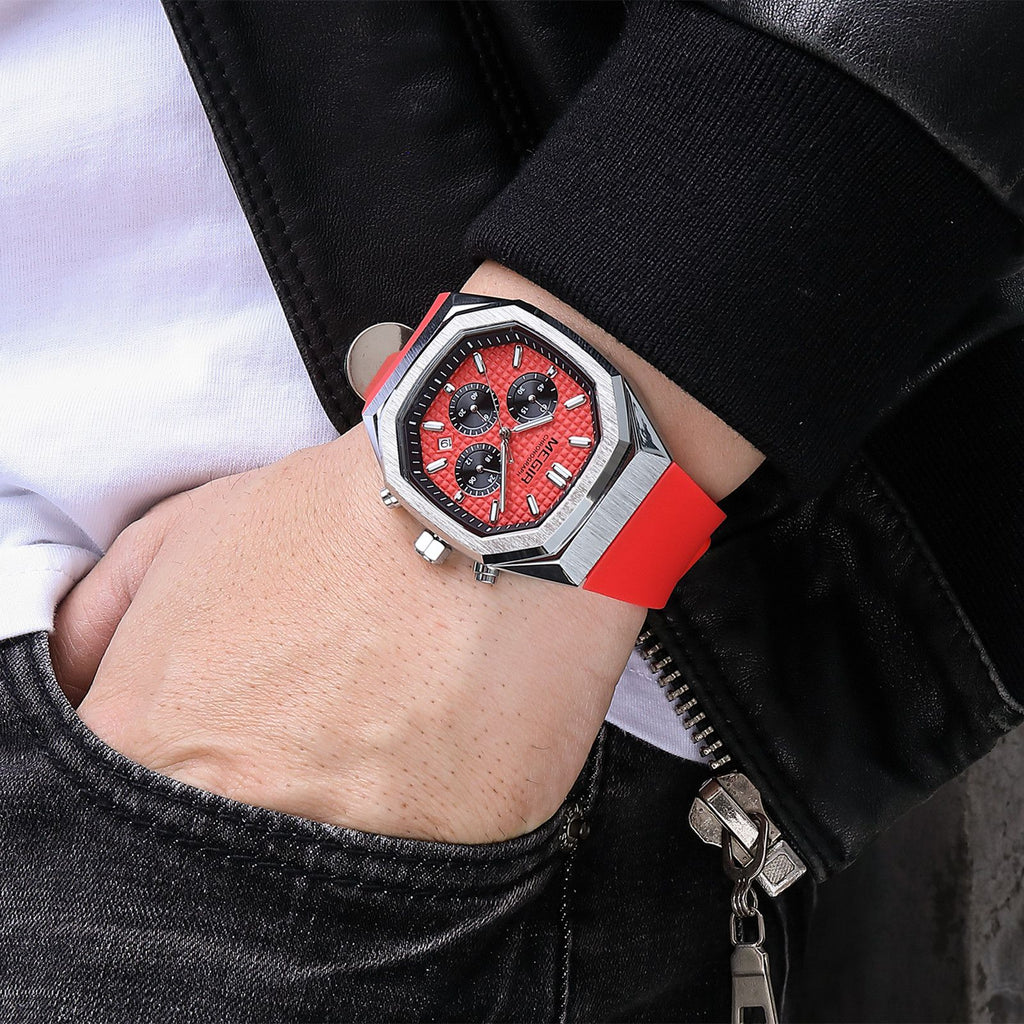 MEGIR Fashion Sport Military Watches for Men Luxury Quartz Wristwatch Silicone Strap Waterproof Date Clock 24-hour Reloj Hombre 2215-5