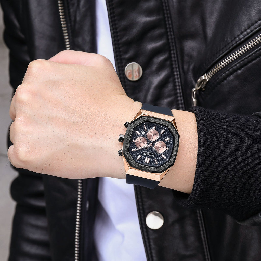 MEGIR Fashion Sport Military Watches for Men Luxury Quartz Wristwatch Silicone Strap Waterproof Date Clock 24-hour Reloj Hombre 2215-3