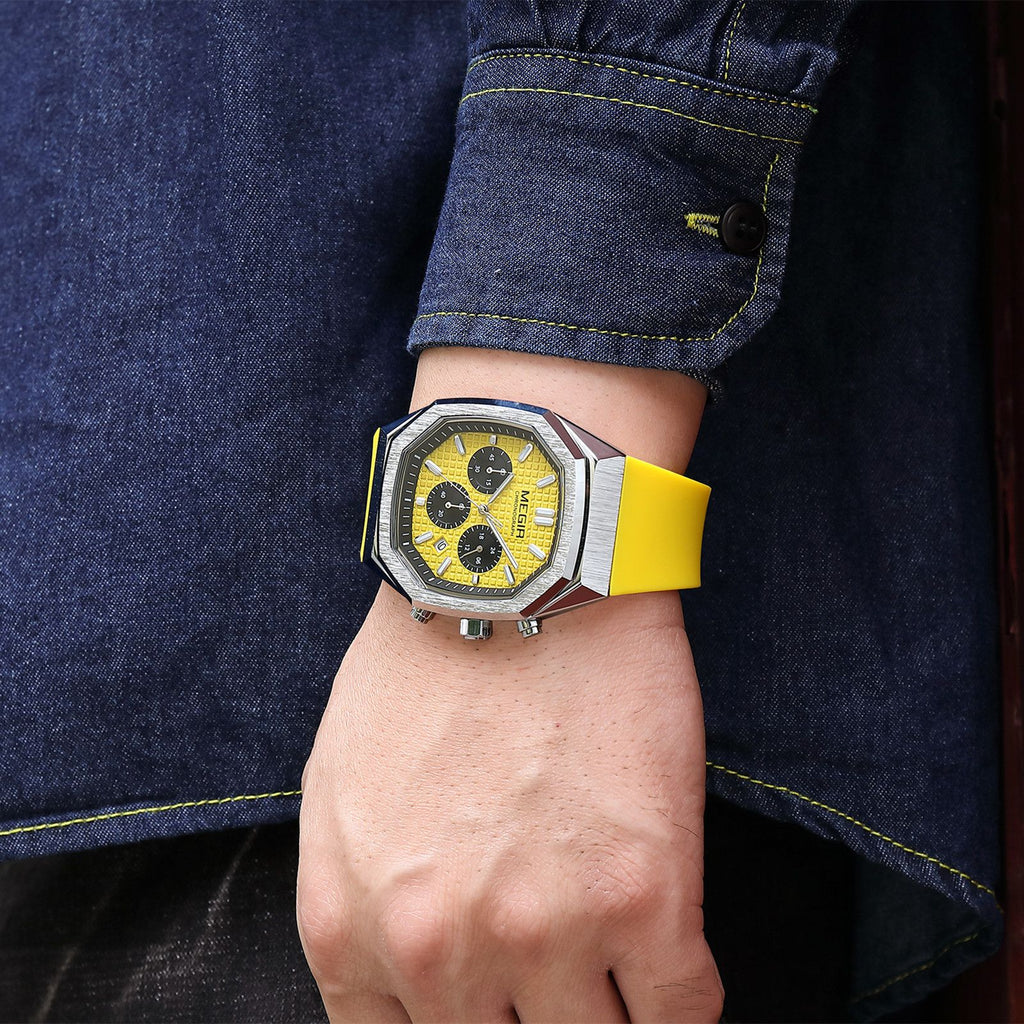 MEGIR Fashion Sport Military Watches for Men Luxury Quartz Wristwatch Silicone Strap Waterproof Date Clock 24-hour Reloj Hombre 2215-6