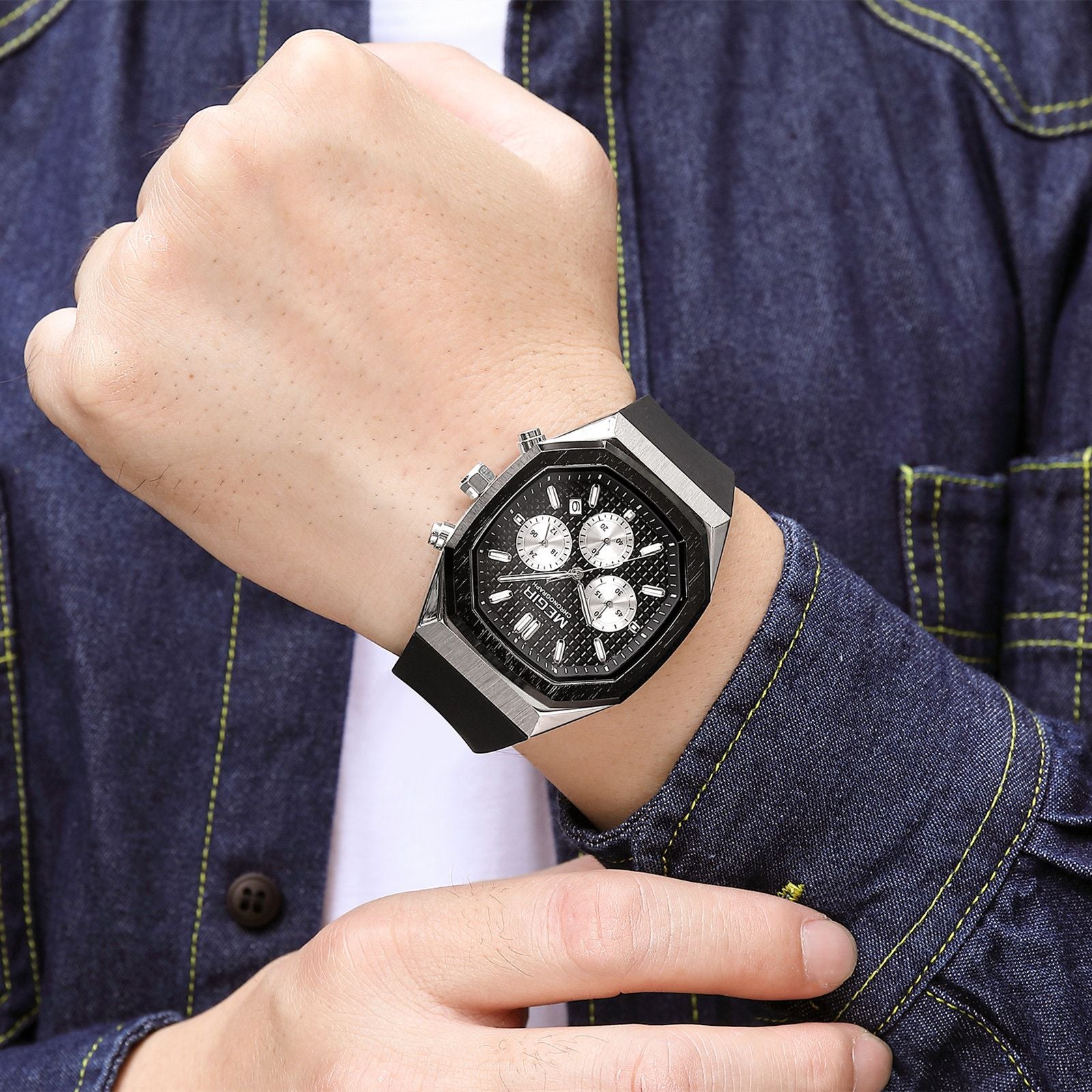 MEGIR Fashion Sport Military Watches for Men Luxury Quartz Wristwatch Silicone Strap Waterproof Date Clock 24-hour Reloj Hombre 2215-4