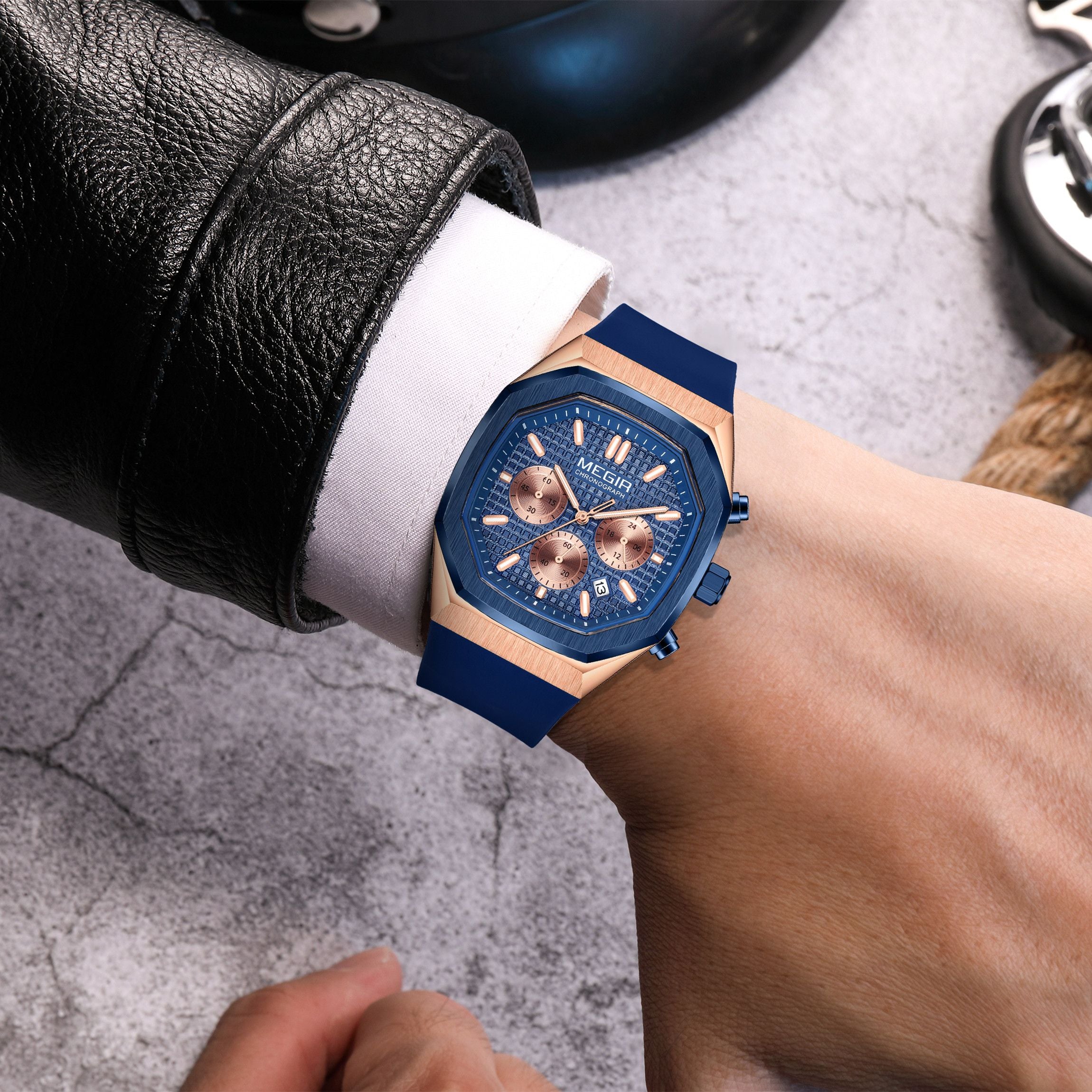 MEGIR Fashion Sport Military Watches for Men Luxury Quartz Wristwatch Silicone Strap Waterproof Date Clock 24-hour Reloj Hombre 2215-2