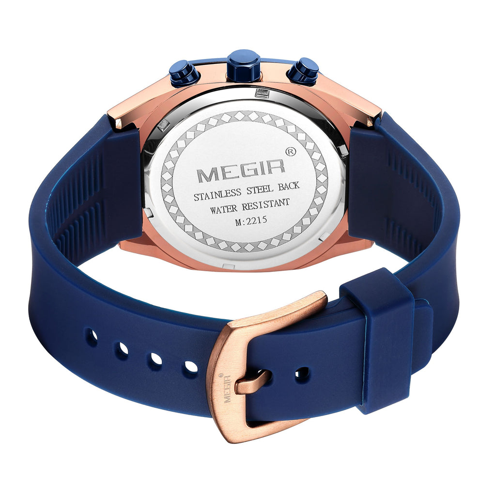 MEGIR Fashion Sport Military Watches for Men Luxury Quartz Wristwatch Silicone Strap Waterproof Date Clock 24-hour Reloj Hombre 2215-18