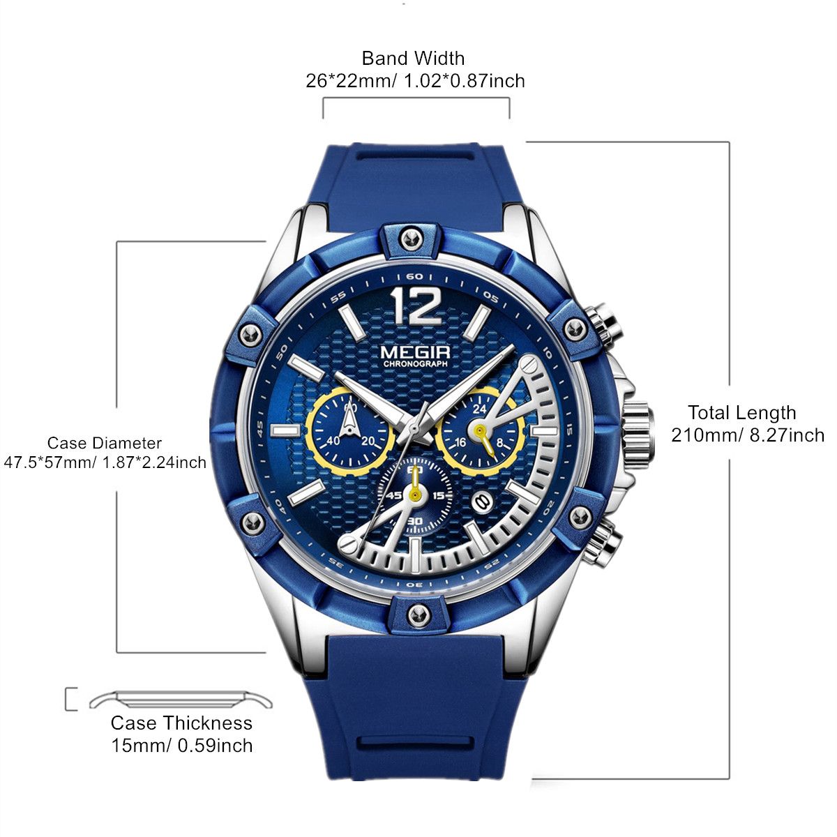 MEGIR Fashion Men Watches Silicone Strap Sport Military Watch Chronograph Waterproof Male Wristwatch Clock Montre Homme 2083-4