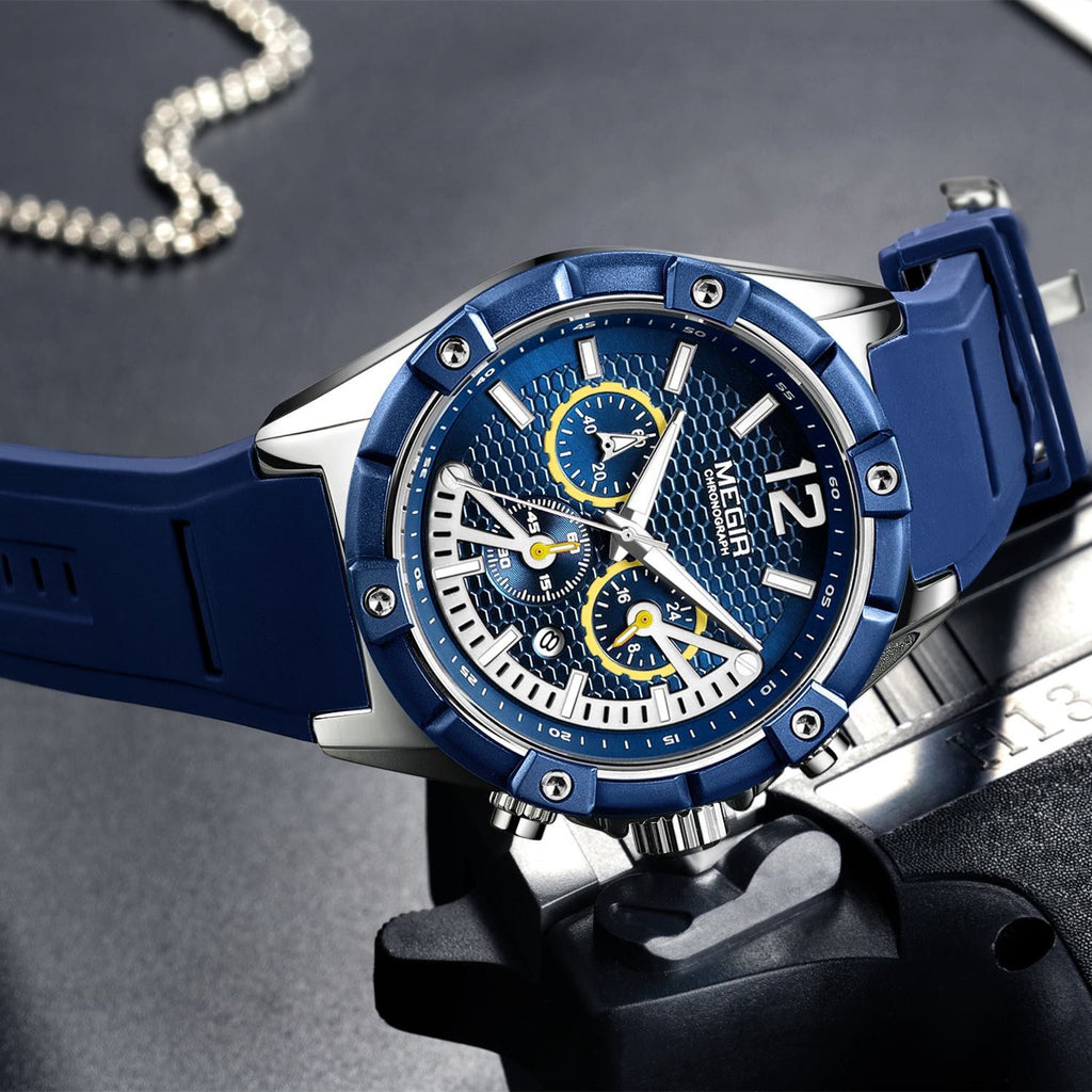 MEGIR Fashion Men Watches Silicone Strap Sport Military Watch Chronograph Waterproof Male Wristwatch Clock Montre Homme 2083-3