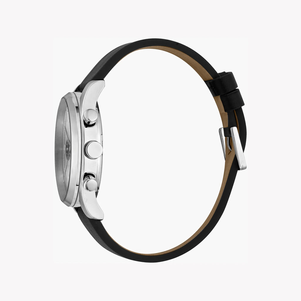Esprit Men's Black Leather Watch, Silver Dial | ES1G210L0015-1