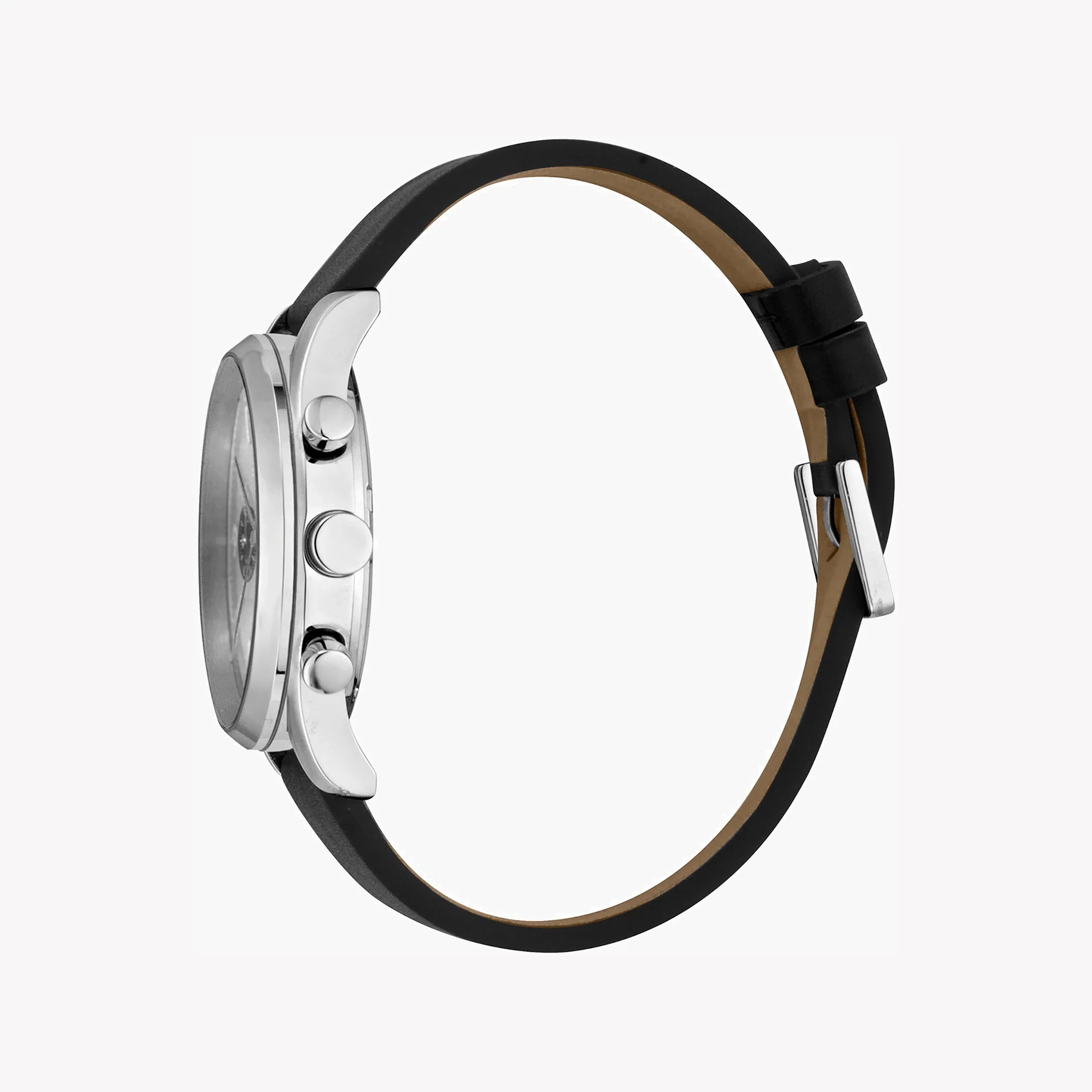 Esprit Men's Black Leather Watch, Silver Dial | ES1G210L0015-1