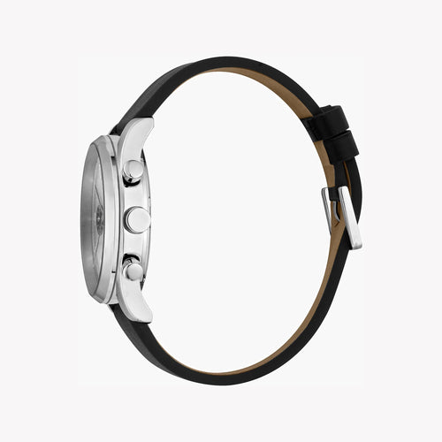 Esprit Men's Black Leather Watch, Silver Dial | ES1G210L0015-1