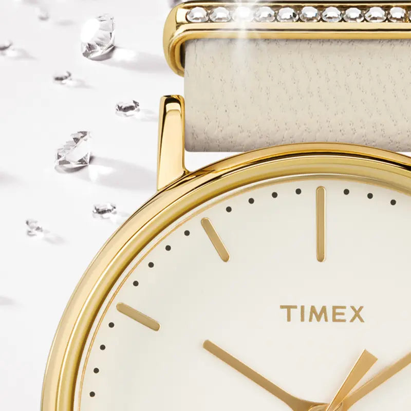 Timex Women's White Leather Watch, Off White Dial | Tw2r70500-3