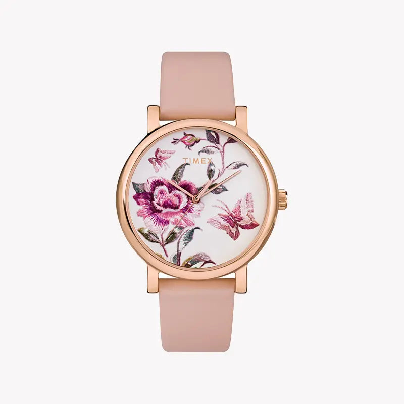 Timex Women's Pink Leather Watch, Pink Dial | Tw2u19300-0