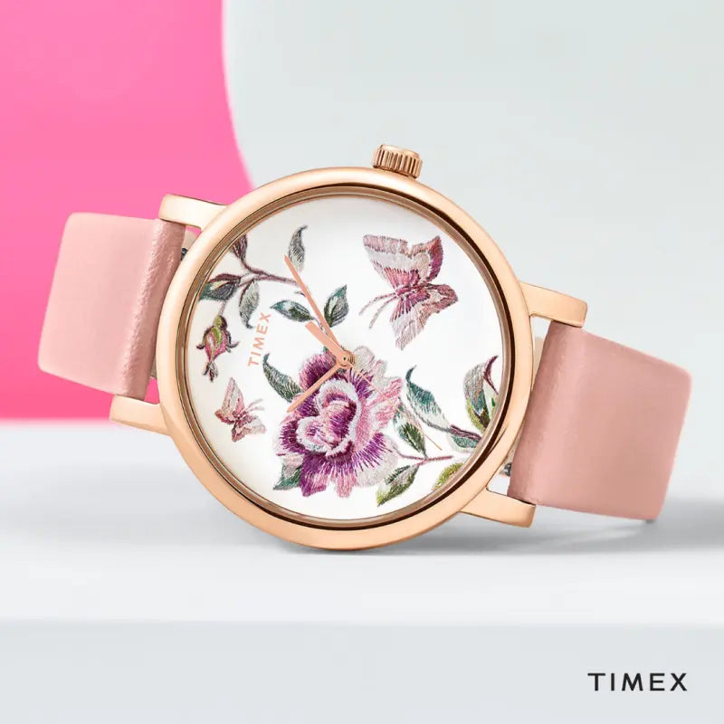 Timex Women's Pink Leather Watch, Pink Dial | Tw2u19300-3