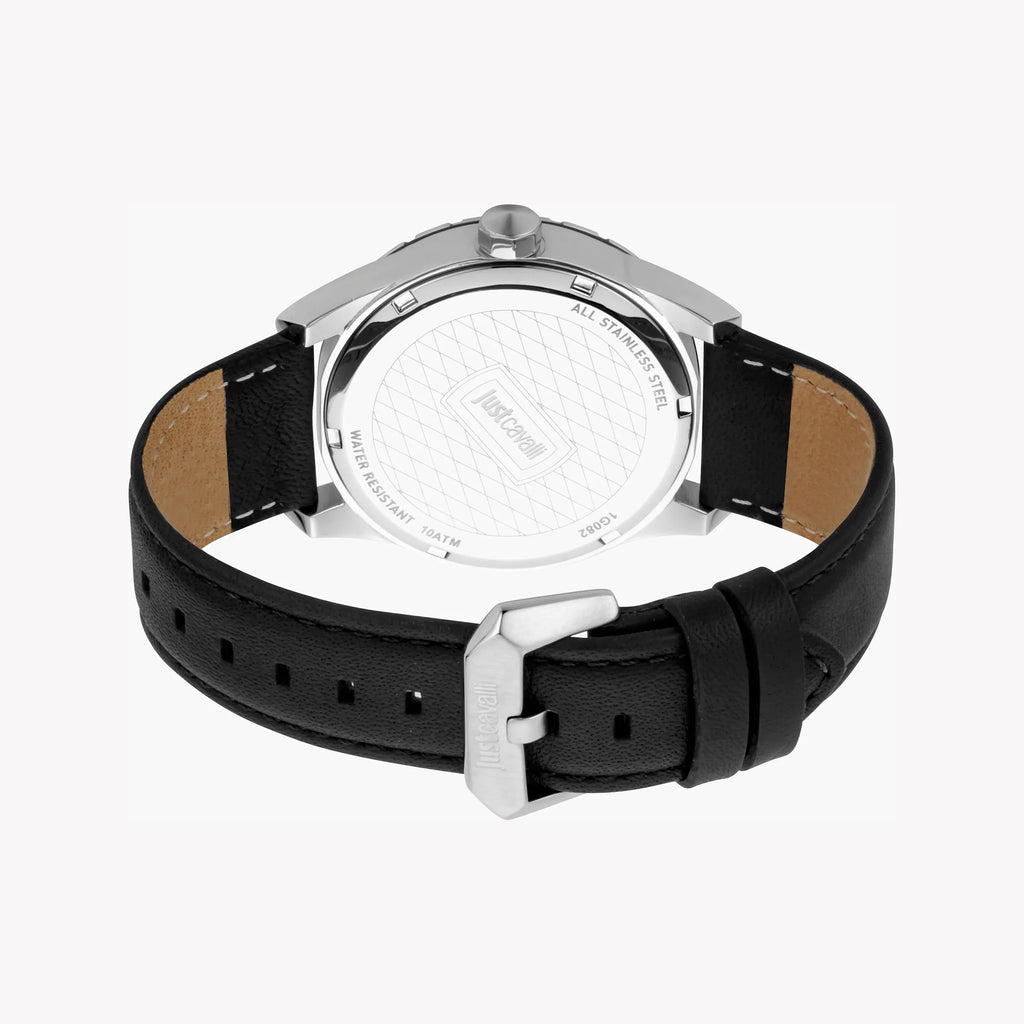 Just Cavalli Men's Black Leather Watch, Silver Case | Jc1g082l0525-2
