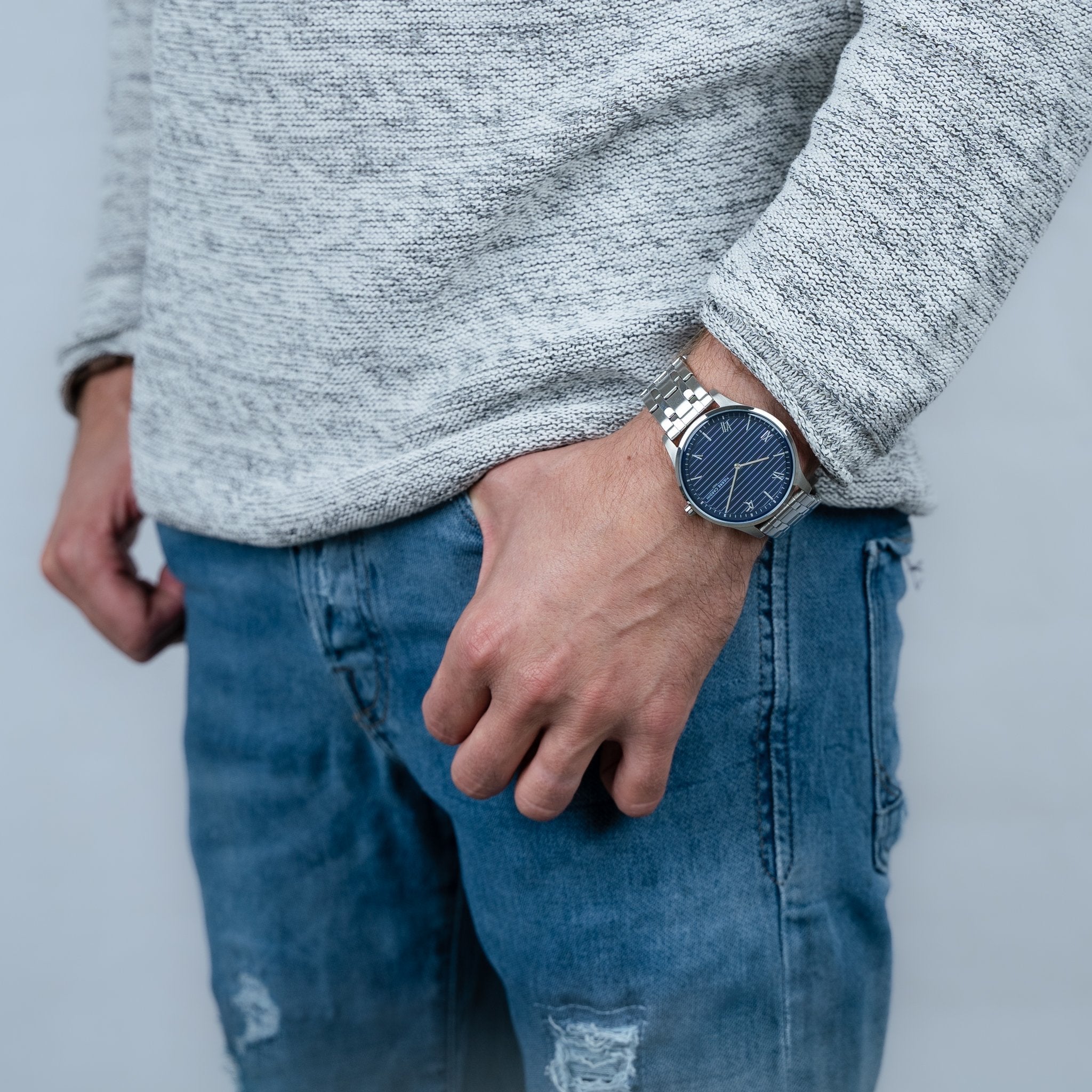 Pierre Cardin Men's Silver Watch, Blue Dial | Cba.4020-2