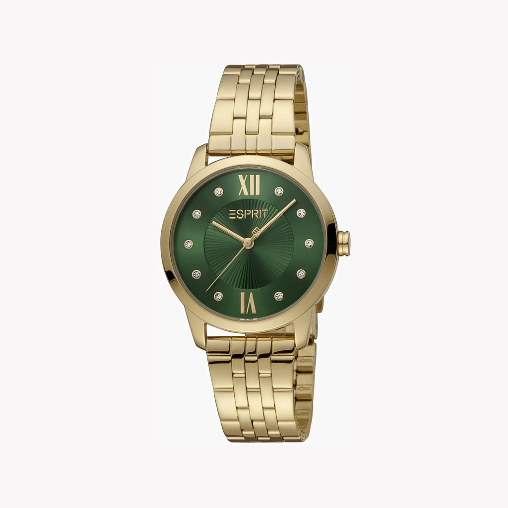 Esprit Women's Gold Stainless Steel Watch, Green Dial | Es1l032m0025-0
