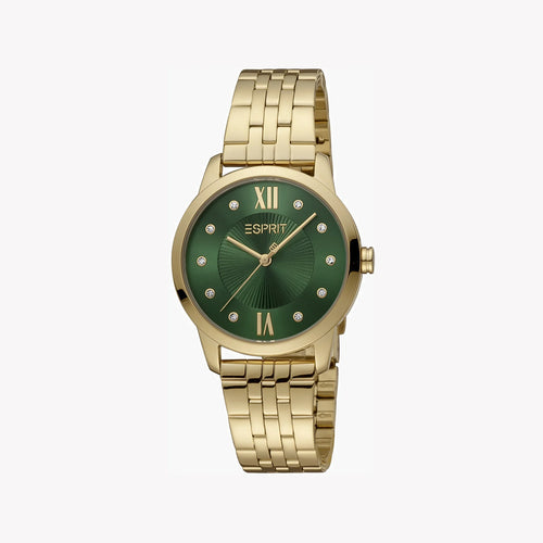 Esprit Women's Gold Stainless Steel Watch, Green Dial | Es1l032m0025-0